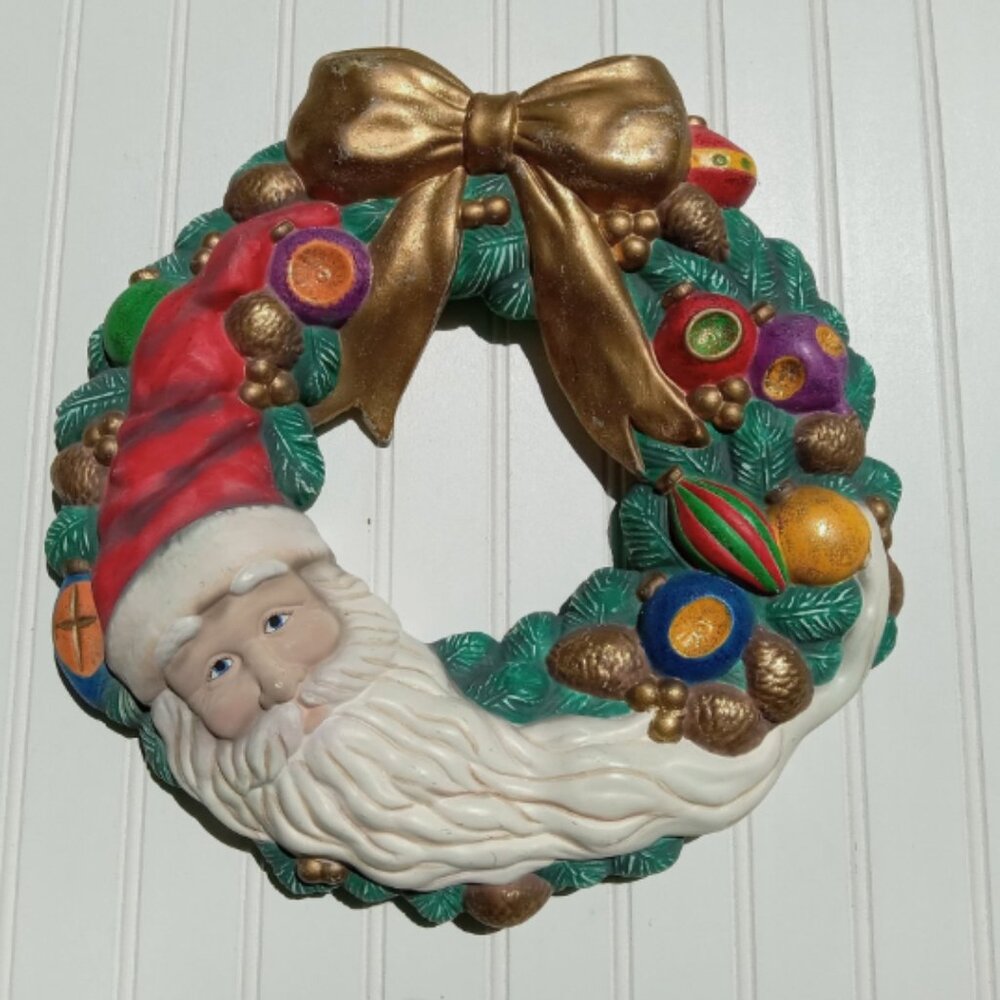 Kurt Adler Santa's World Ceramic Christmas Wreath Vintage Hand Painted Decor